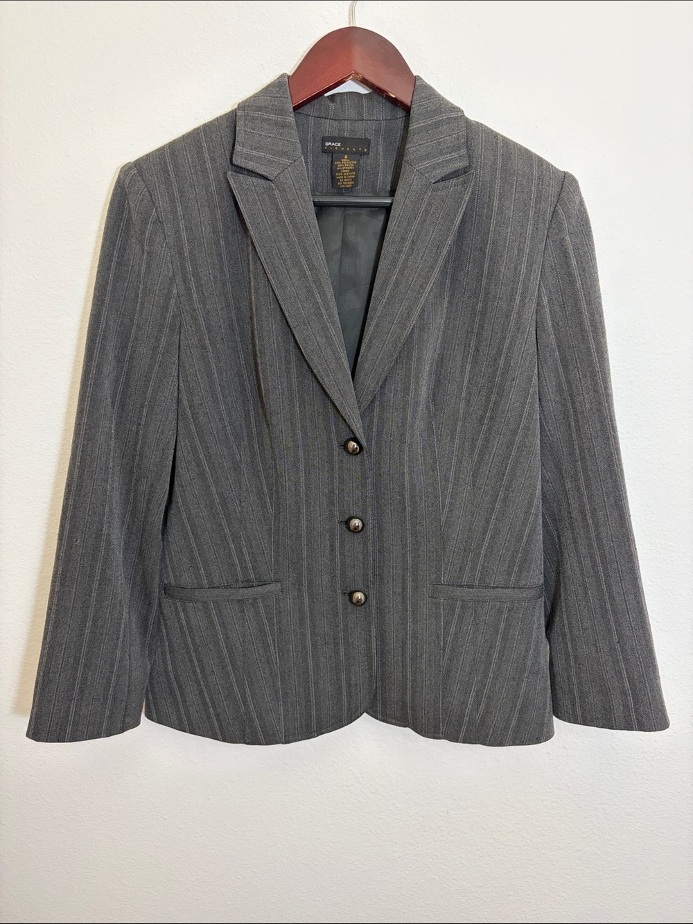 Grace Elements Charcoal Pinstripe Office Blazer Jacket